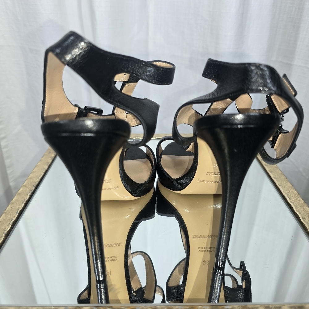 Emporio Armani Black Leather Strappy Heels - Picture 10 of 16